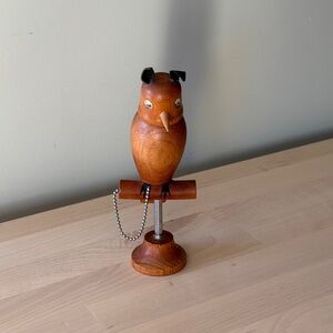 Vintage MCM Carved Wooden Owl Bottle Opener Teak Barware 1960s Danish Style